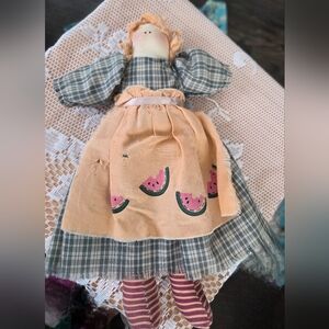 Vintage folk art Raggedy doll with watermelon 10 inch